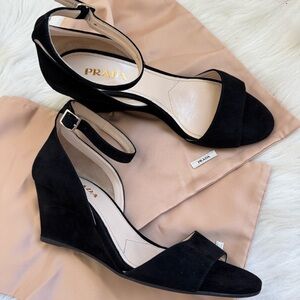 Brand new prada suede wedge black kitten heel sandals 38.5